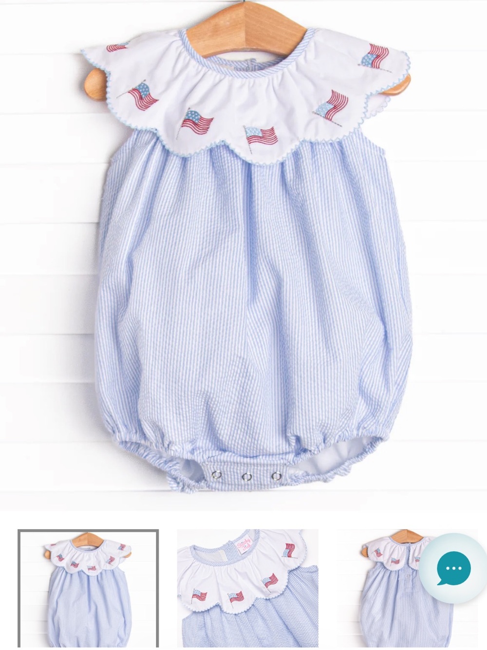 Stitchy Fish Waving in the Wild Embroidered Bubble, Blue Seersucker